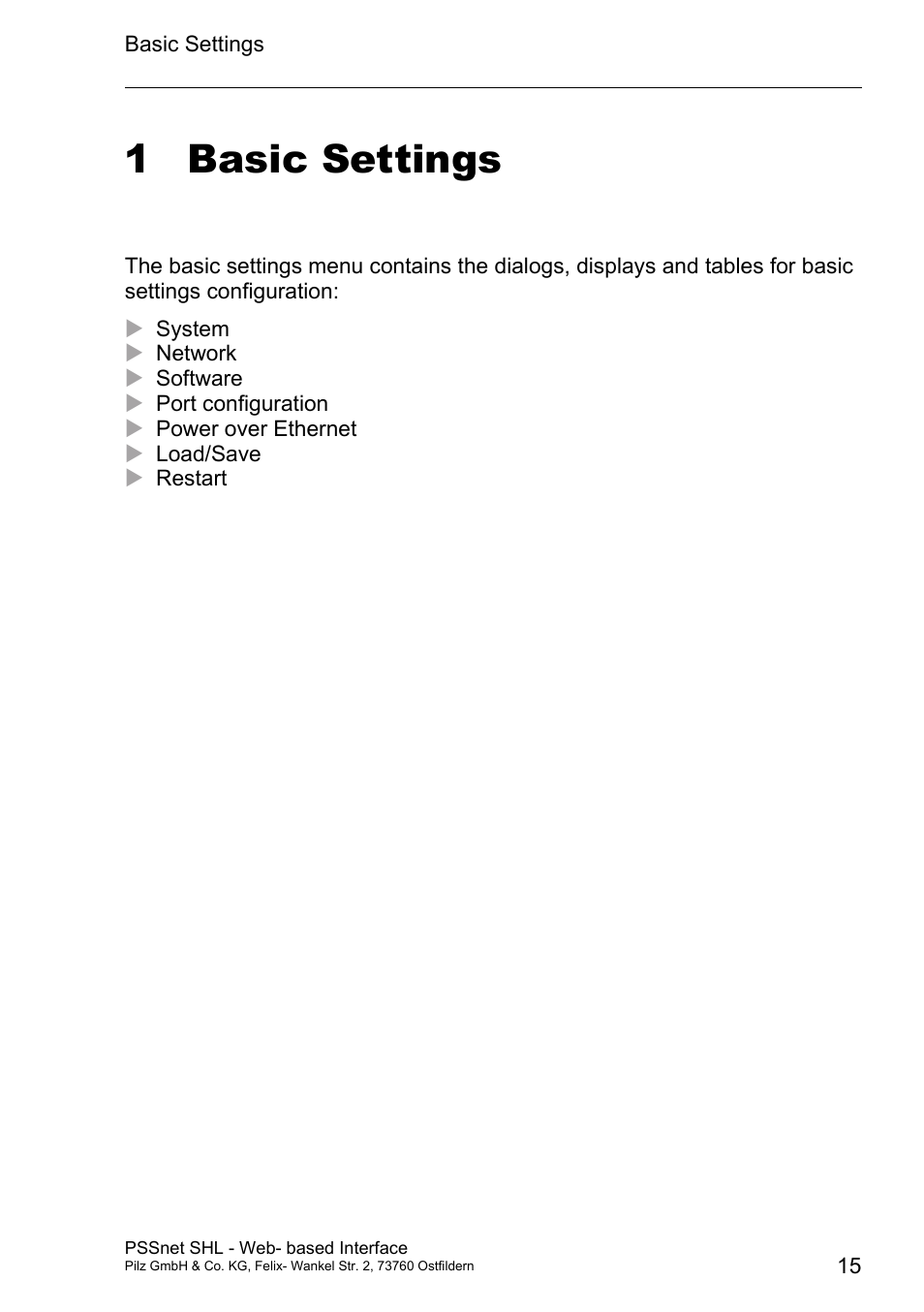 Basic settings, 1 basic settings | Pilz PSSnet SHL 8T MRP User Manual | Page 15 / 156