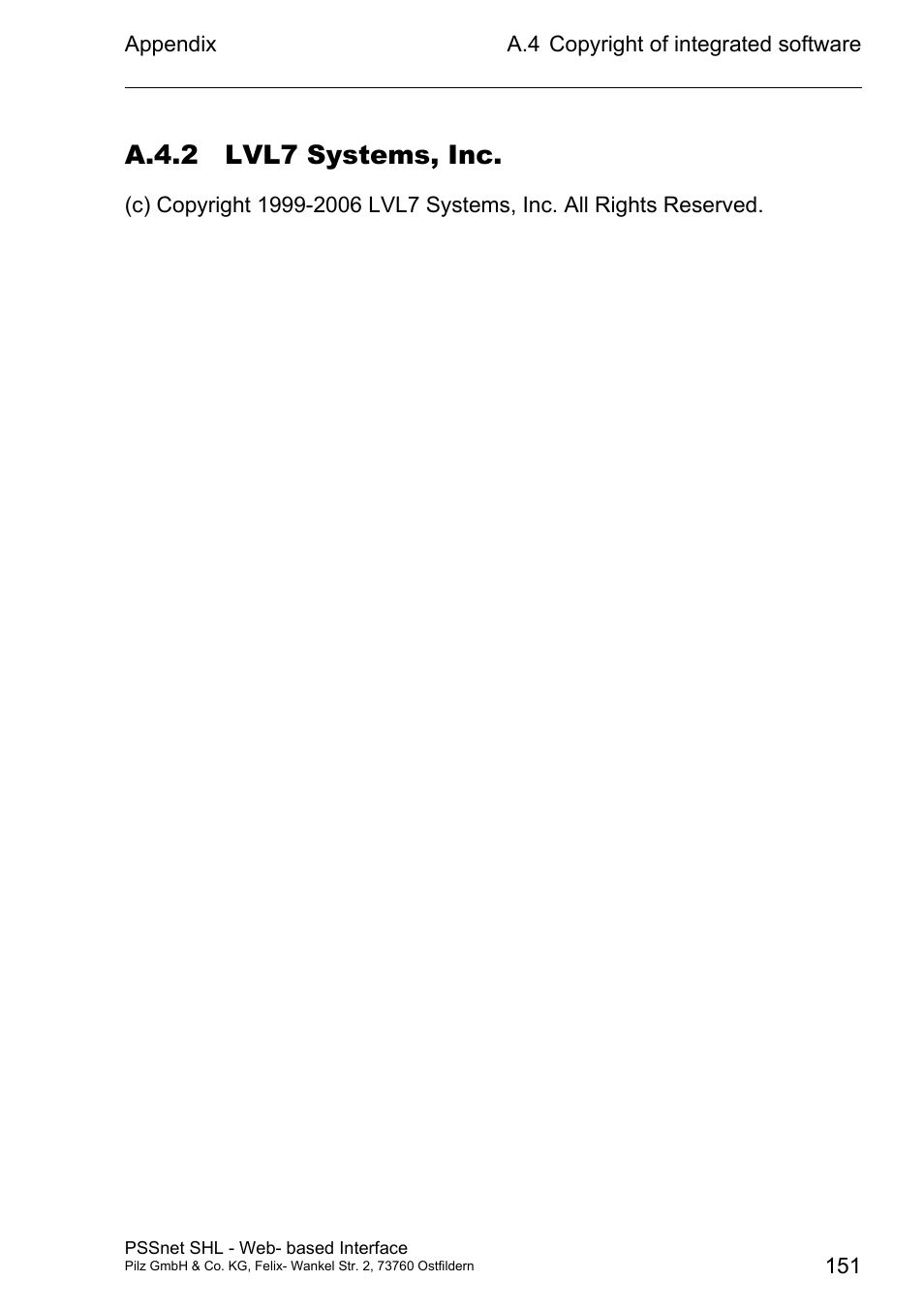 A.4.2 lvl7 systems, inc | Pilz PSSnet SHL 8T MRP User Manual | Page 151 / 156