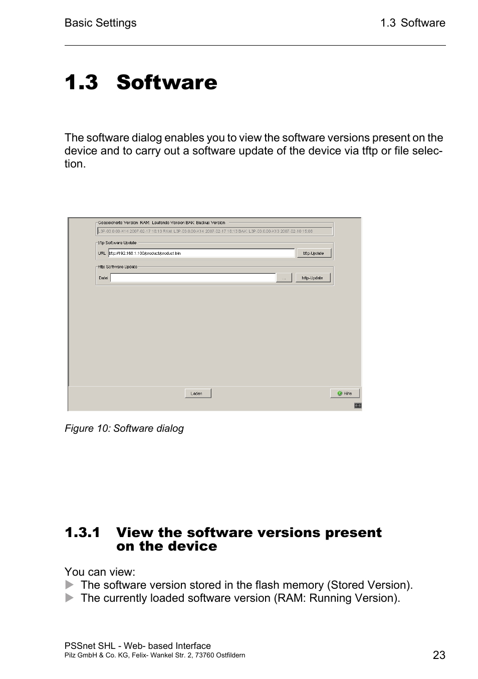 On the device 23, 3 software, 1 view the software versions present on the device | Pilz PSSnet SHL 8T MRP User Manual | Page 23 / 156