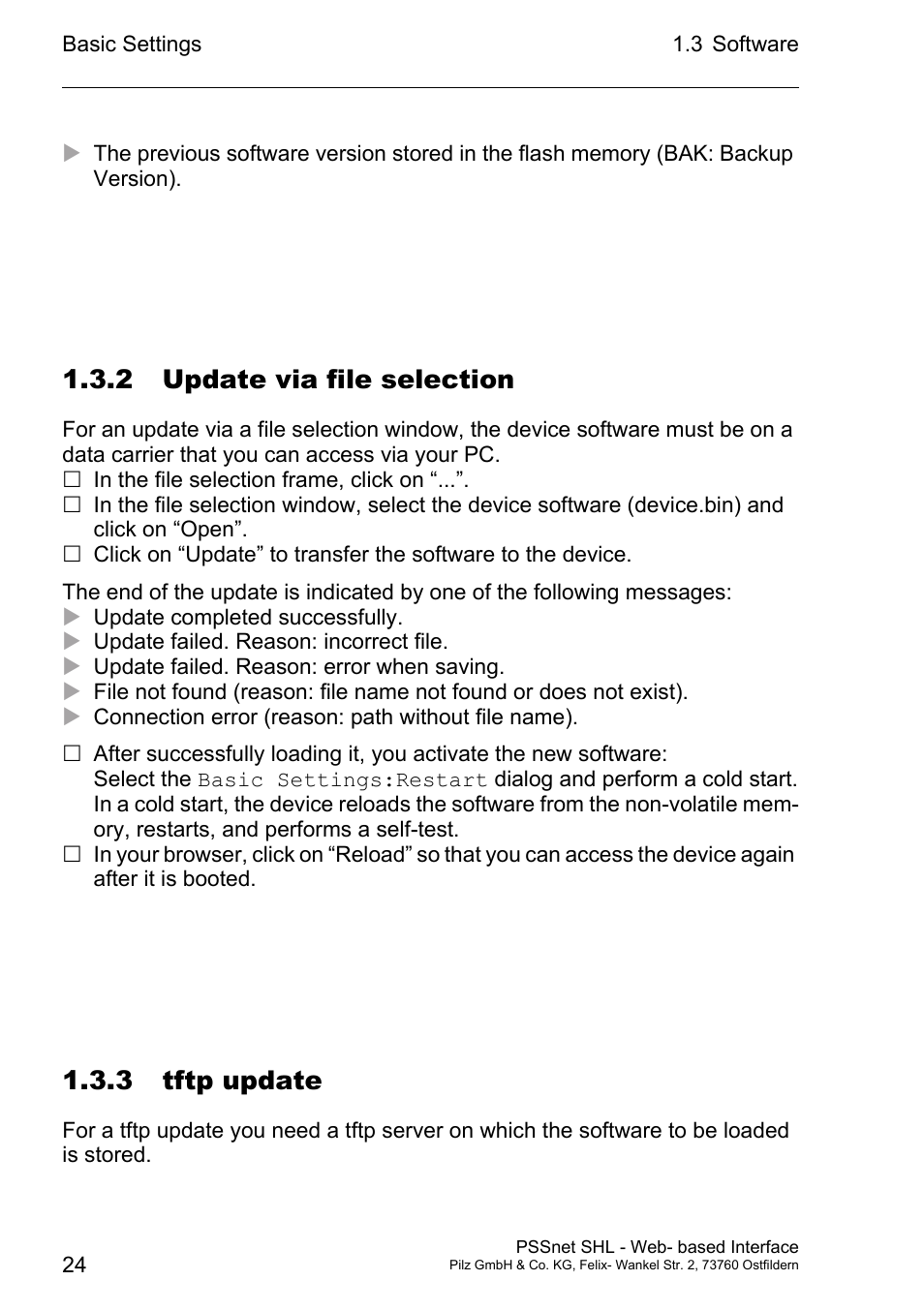 2 update via file selection, 3 tftp update | Pilz PSSnet SHL 8T MRP User Manual | Page 24 / 156