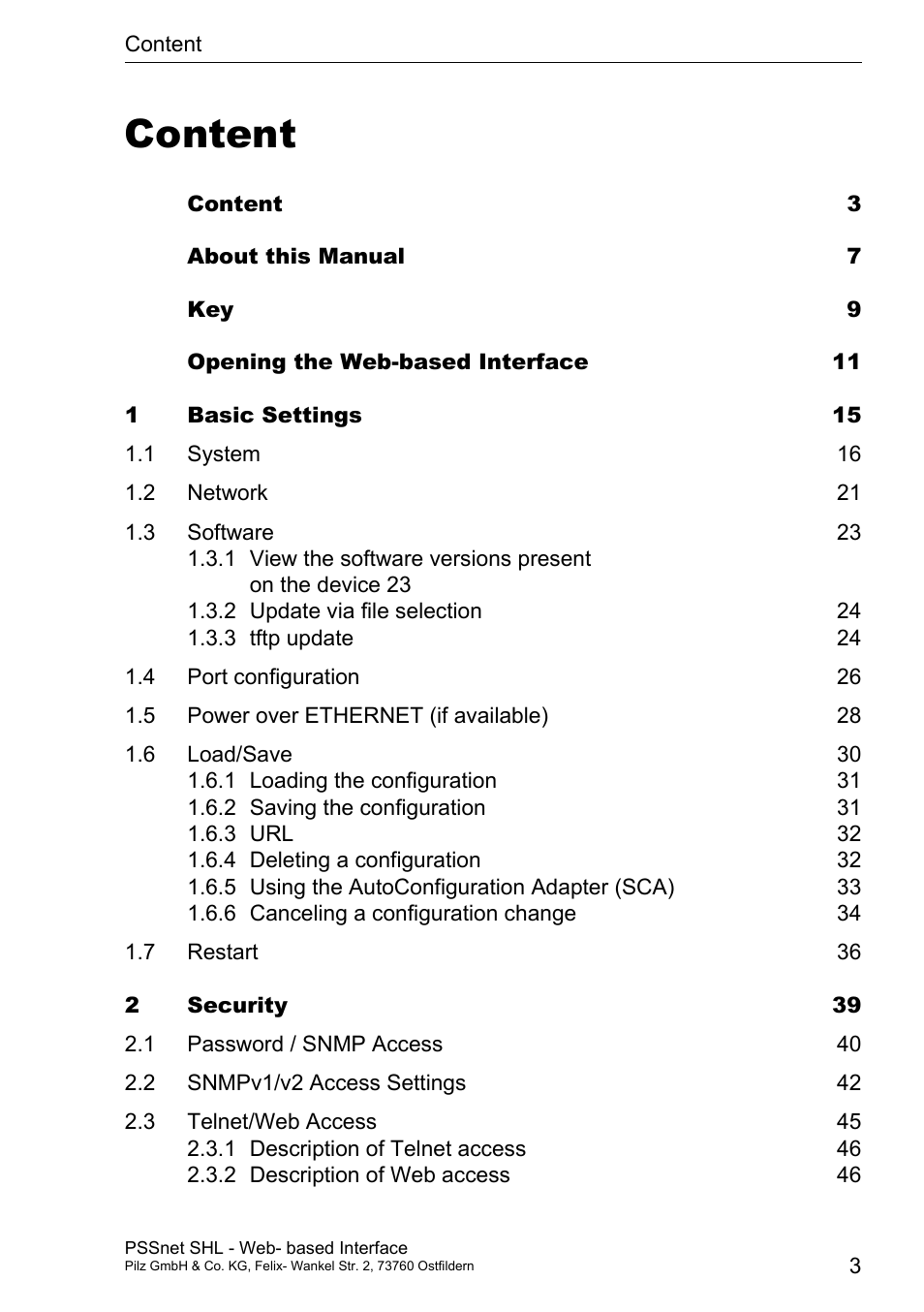 Content | Pilz PSSnet SHL 8T MRP User Manual | Page 3 / 156