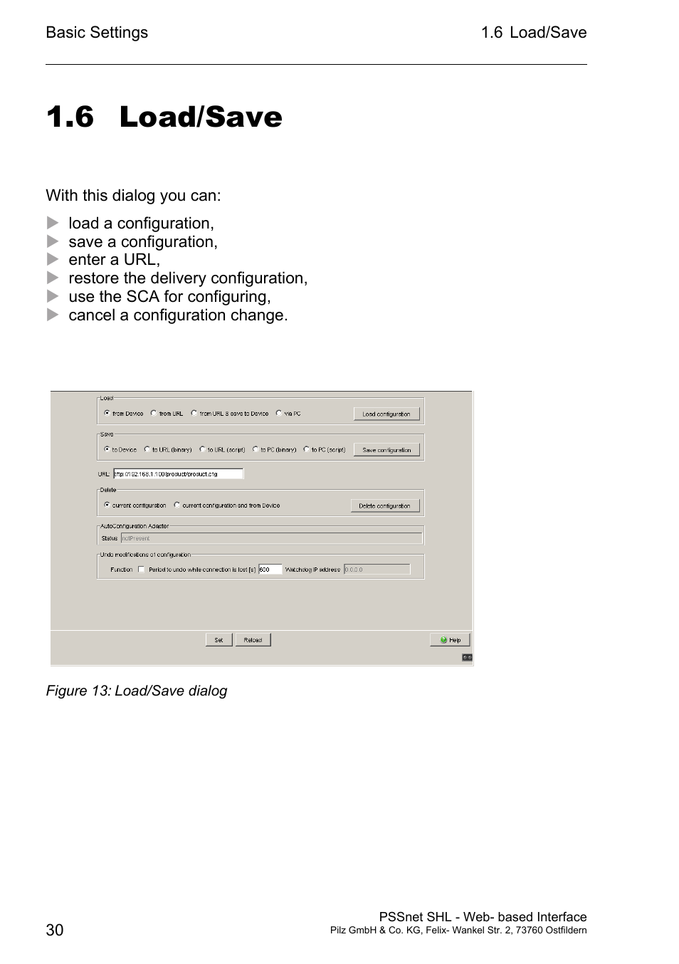 Load/save 30, 6 load/save | Pilz PSSnet SHL 8T MRP User Manual | Page 30 / 156