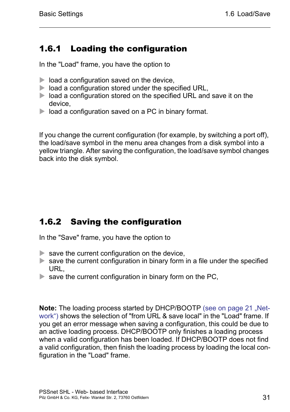 1 loading the configuration, 2 saving the configuration | Pilz PSSnet SHL 8T MRP User Manual | Page 31 / 156