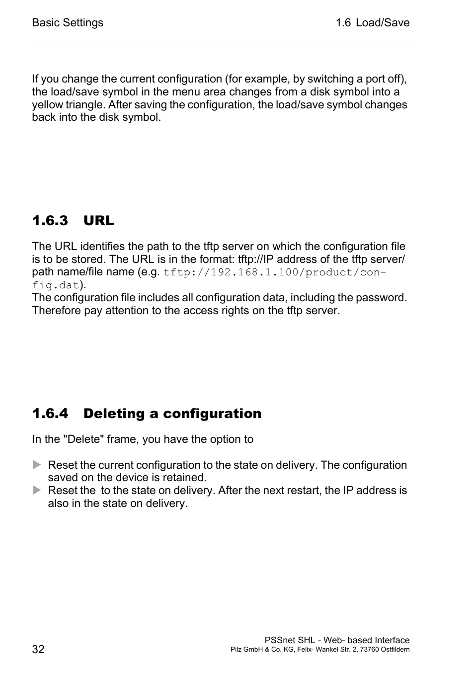 3 url 32 1.6.4 deleting a configuration, 3 url, 4 deleting a configuration | Pilz PSSnet SHL 8T MRP User Manual | Page 32 / 156