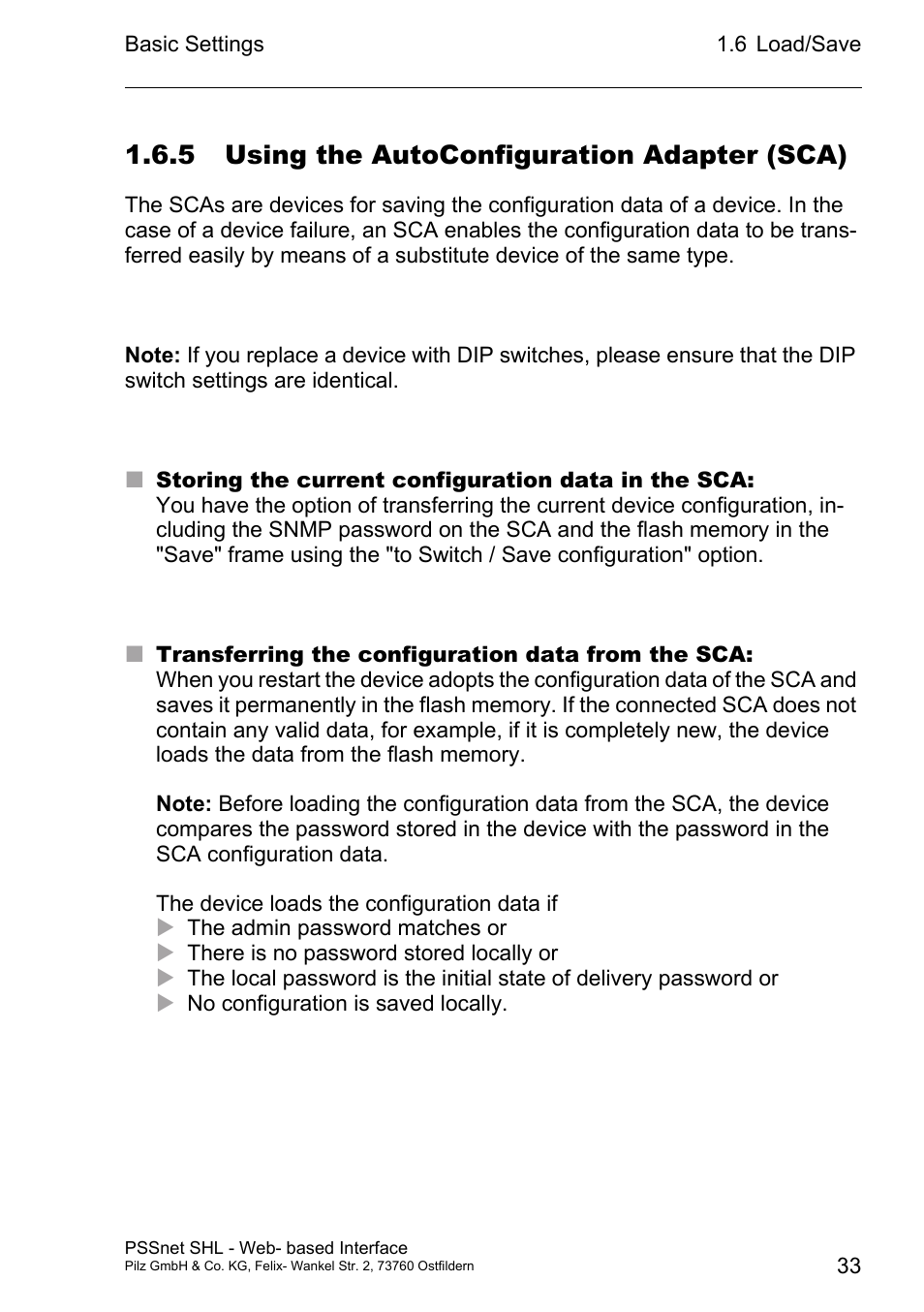 5 using the autoconfiguration adapter (sca) | Pilz PSSnet SHL 8T MRP User Manual | Page 33 / 156