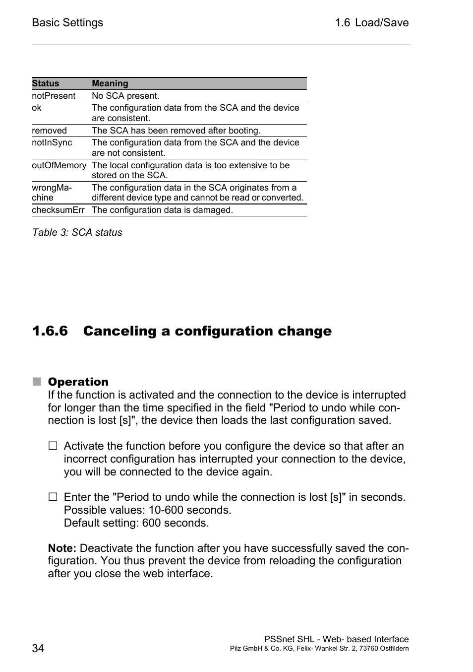 6 canceling a configuration change | Pilz PSSnet SHL 8T MRP User Manual | Page 34 / 156