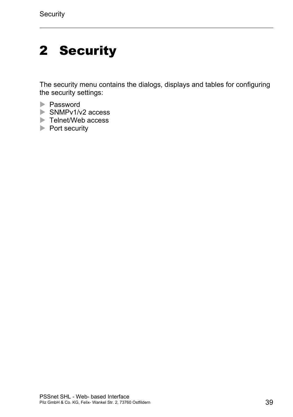 Security, 2 security | Pilz PSSnet SHL 8T MRP User Manual | Page 39 / 156