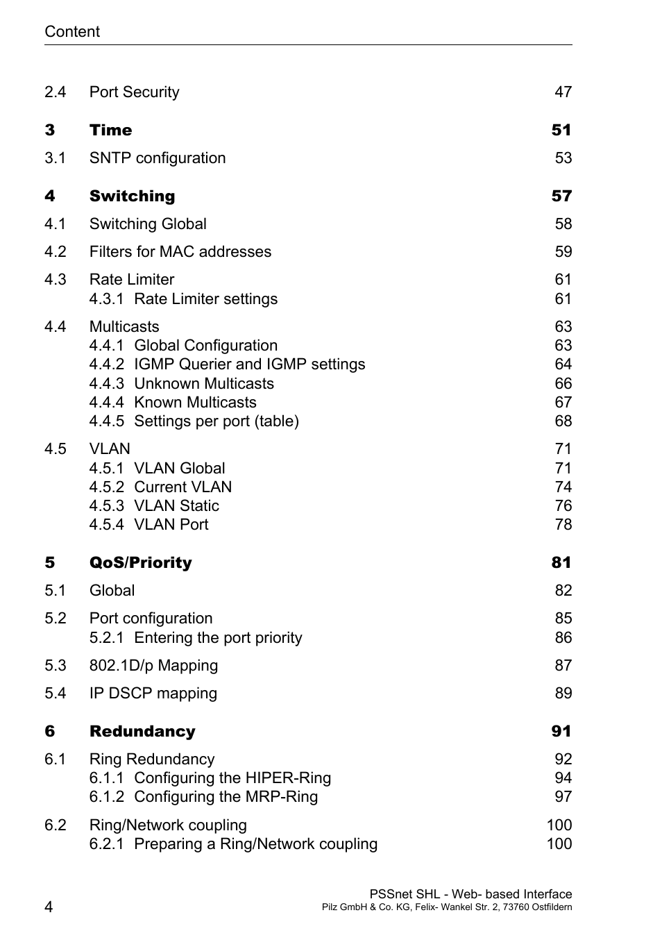 Pilz PSSnet SHL 8T MRP User Manual | Page 4 / 156