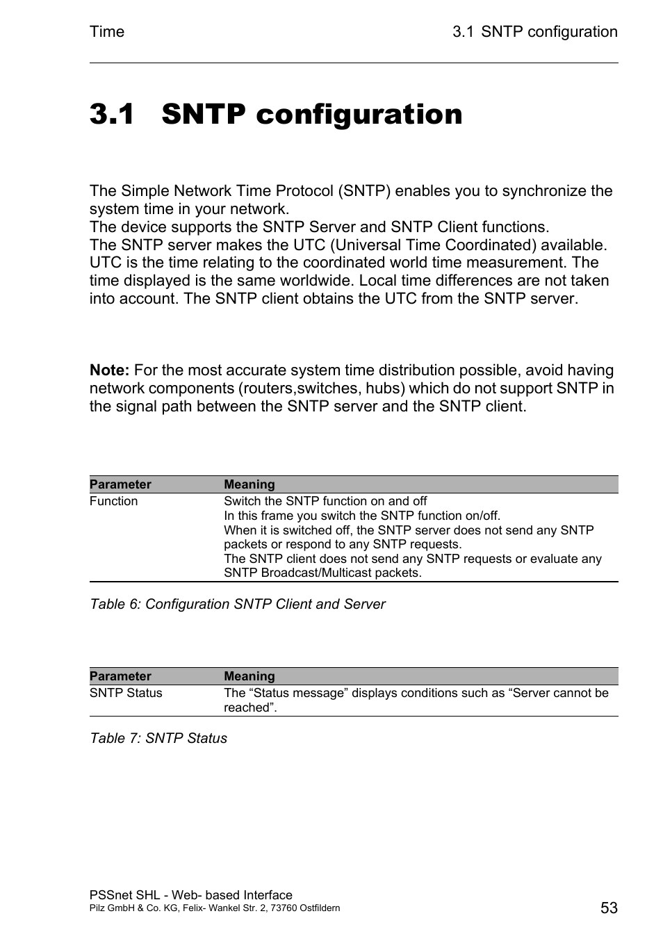 Sntp configuration, 1 sntp configuration | Pilz PSSnet SHL 8T MRP User Manual | Page 53 / 156