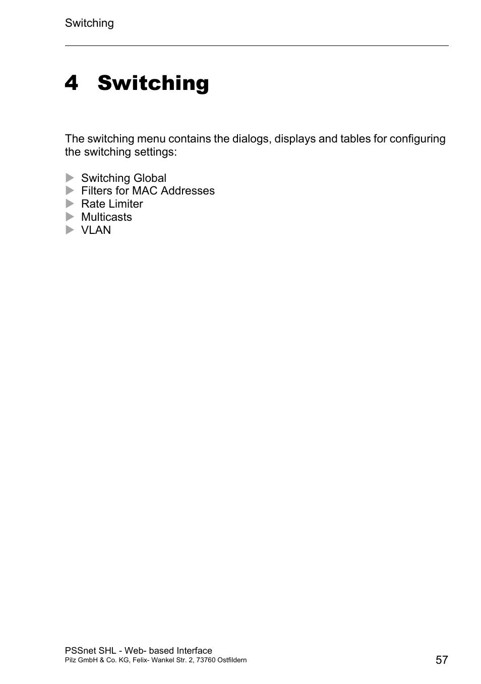 Switching, 4 switching | Pilz PSSnet SHL 8T MRP User Manual | Page 57 / 156