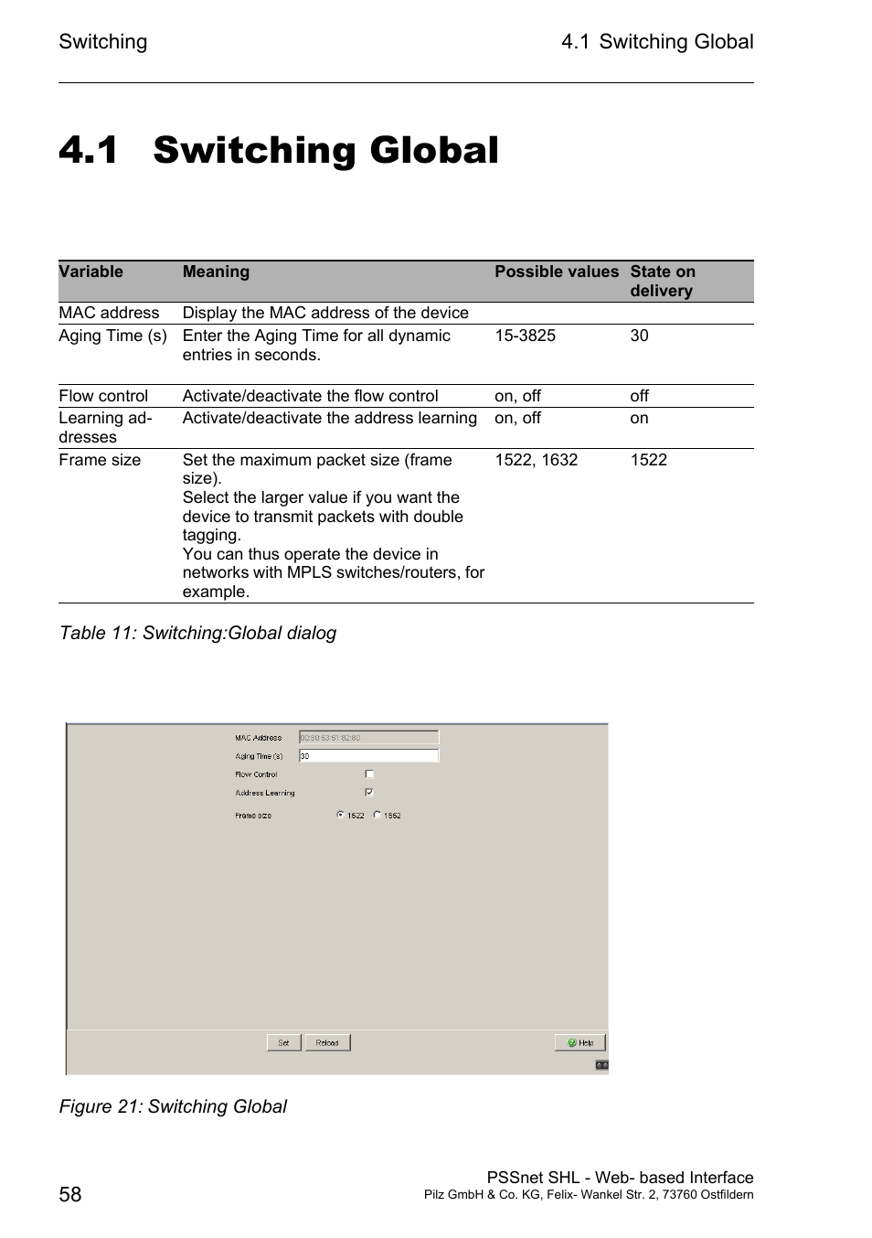 Switching global, 1 switching global | Pilz PSSnet SHL 8T MRP User Manual | Page 58 / 156