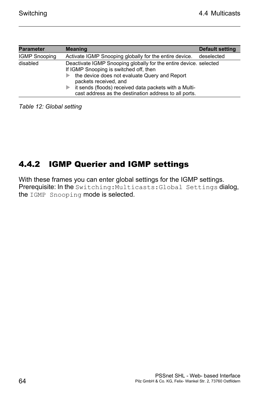 2 igmp querier and igmp settings | Pilz PSSnet SHL 8T MRP User Manual | Page 64 / 156