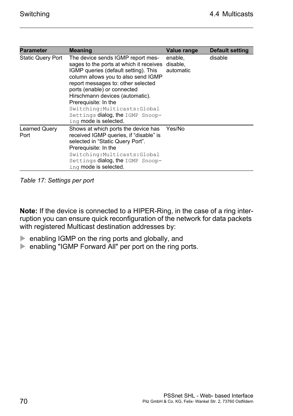 Pilz PSSnet SHL 8T MRP User Manual | Page 70 / 156