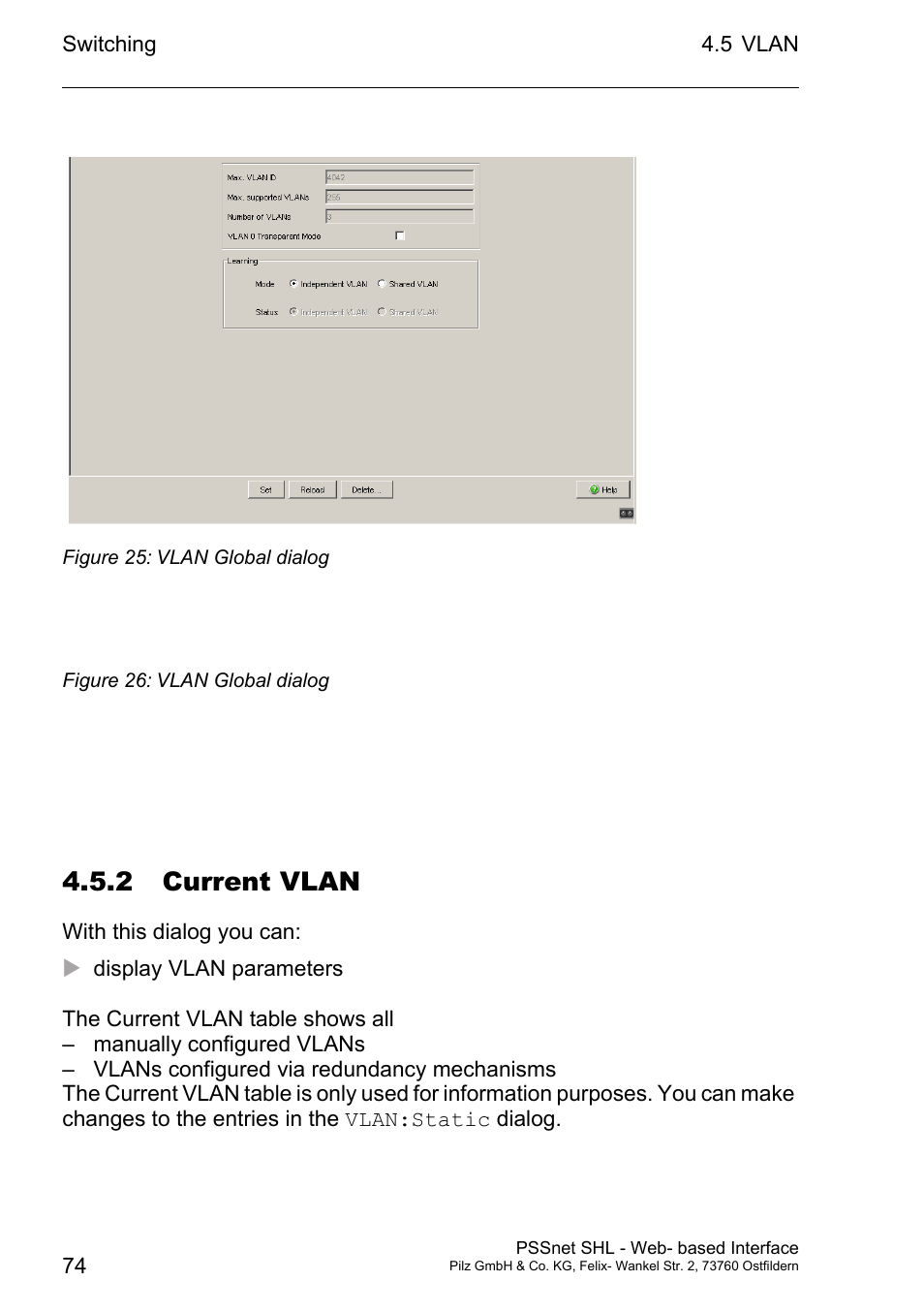 2 current vlan | Pilz PSSnet SHL 8T MRP User Manual | Page 74 / 156