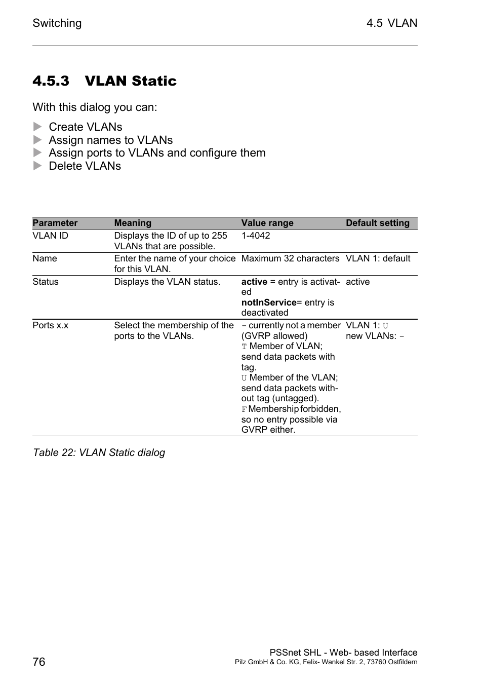 3 vlan static | Pilz PSSnet SHL 8T MRP User Manual | Page 76 / 156