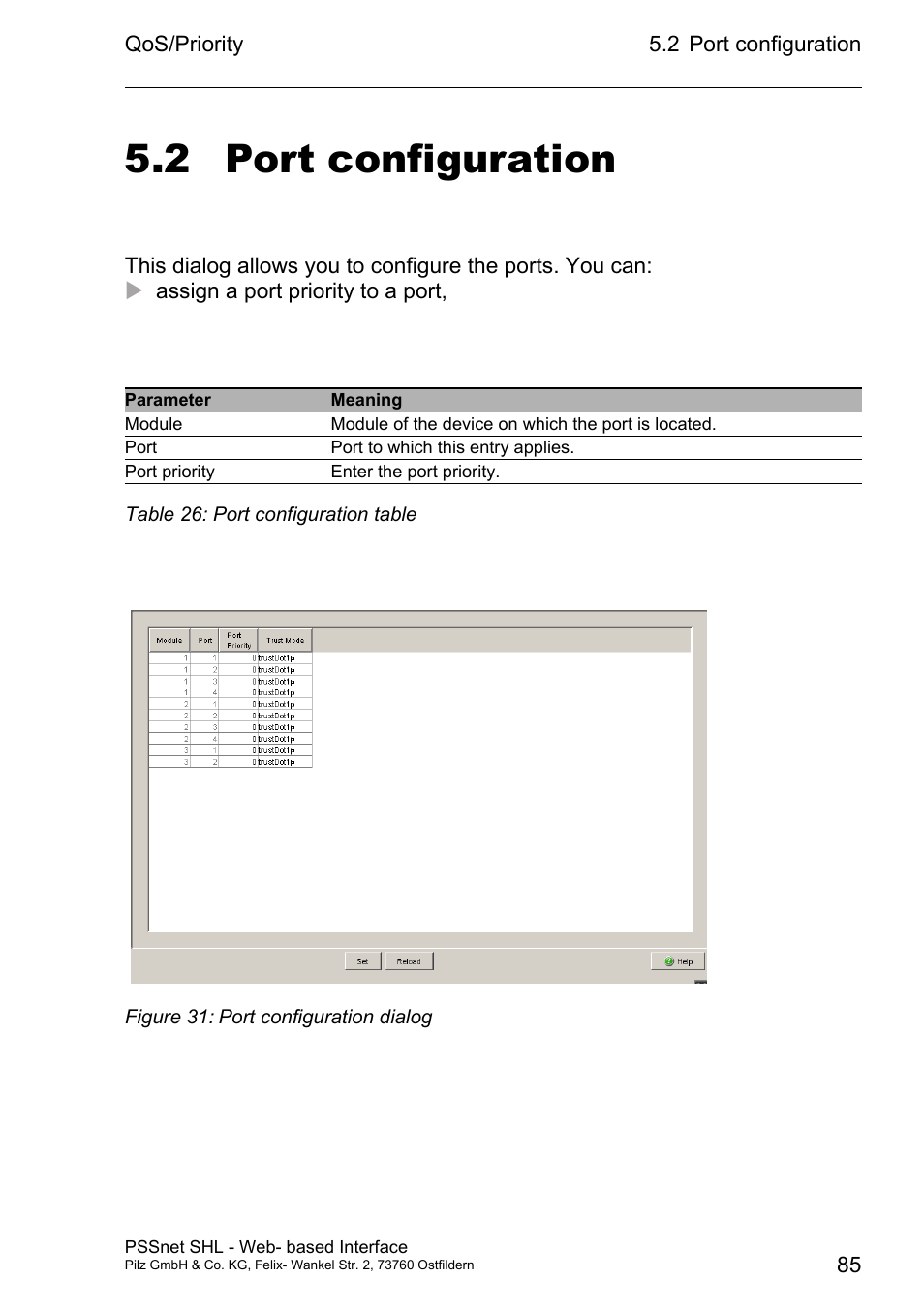 Port configuration, 2 port configuration | Pilz PSSnet SHL 8T MRP User Manual | Page 85 / 156