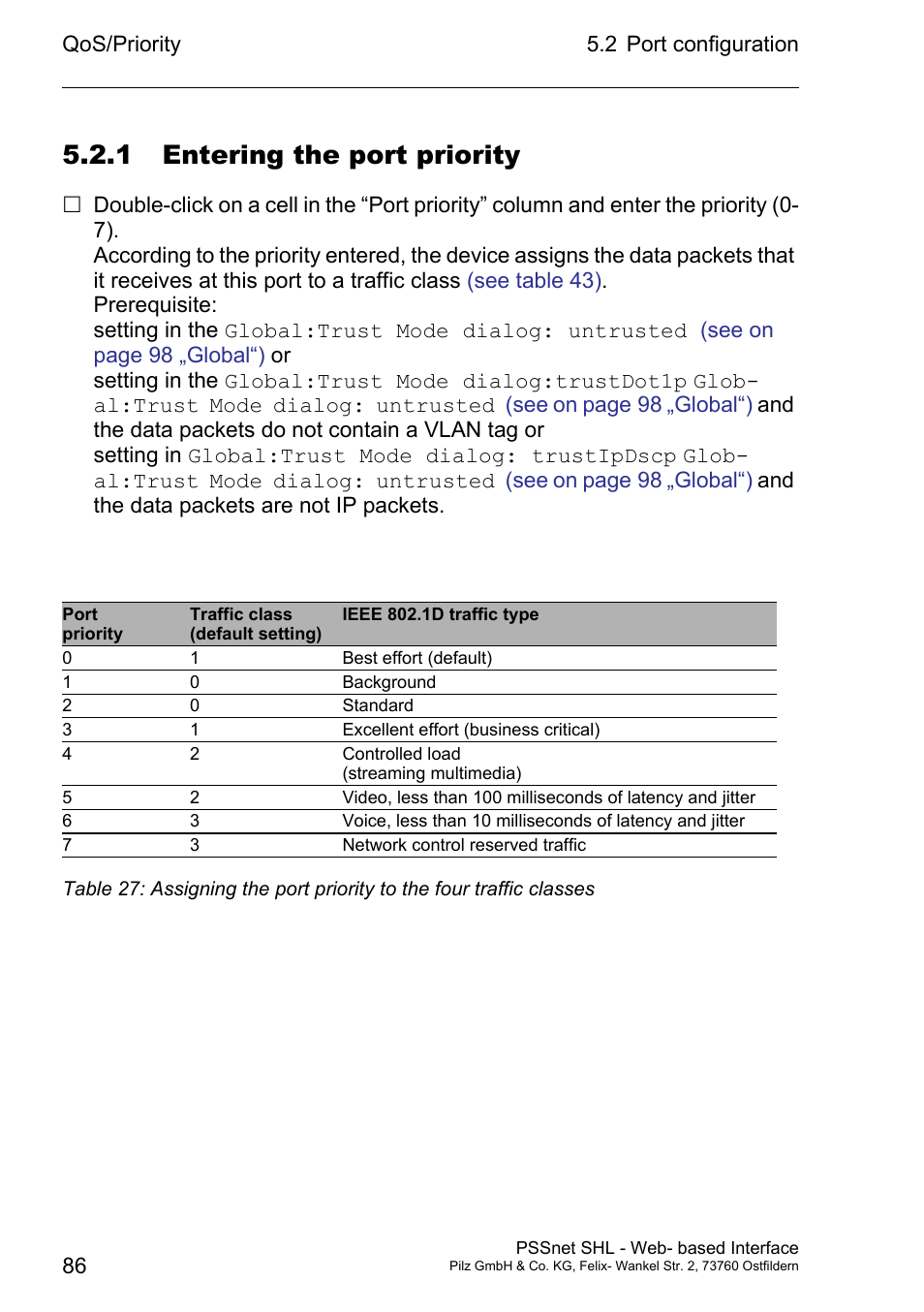 1 entering the port priority | Pilz PSSnet SHL 8T MRP User Manual | Page 86 / 156