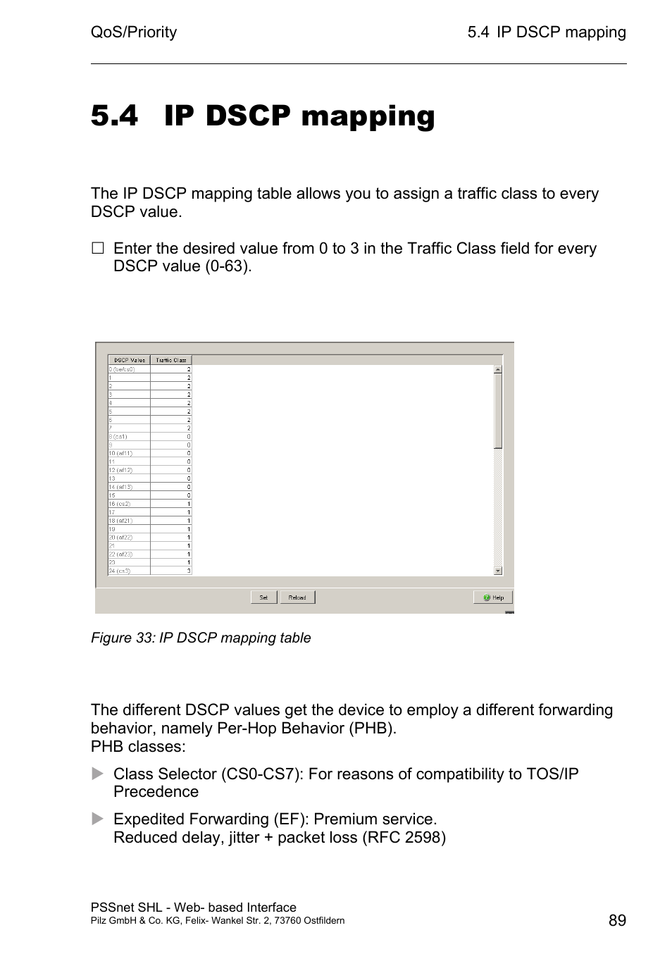 Ip dscp mapping, 4 ip dscp mapping | Pilz PSSnet SHL 8T MRP User Manual | Page 89 / 156