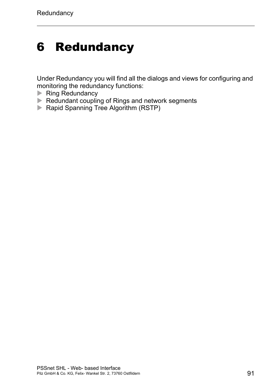 Redundancy, 6 redundancy | Pilz PSSnet SHL 8T MRP User Manual | Page 91 / 156