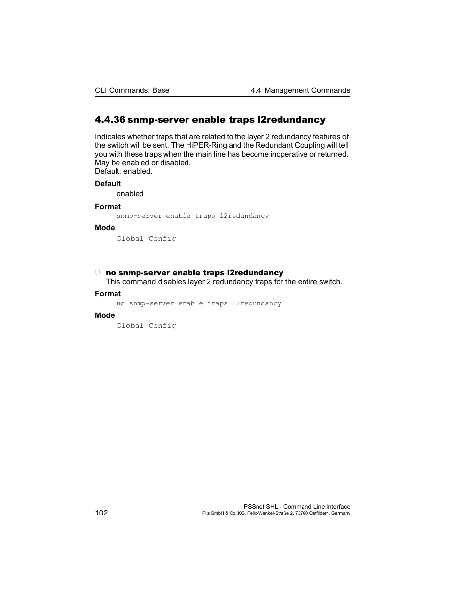 36 snmp-server enable traps l2redundancy, 36snmp-server enable traps l2redundancy | Pilz PSSnet SHL 8T MRP User Manual | Page 102 / 353
