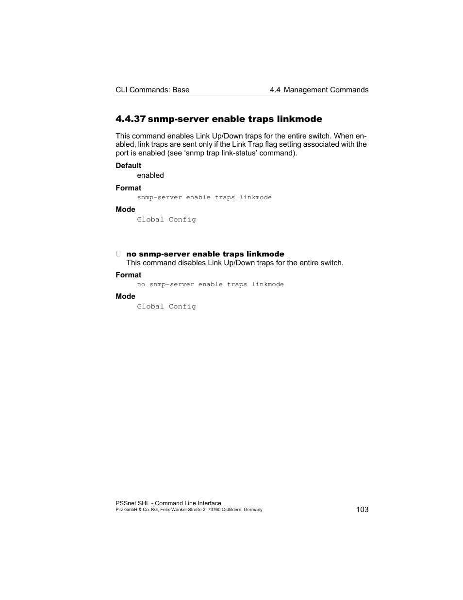 37 snmp-server enable traps linkmode, 37snmp-server enable traps linkmode | Pilz PSSnet SHL 8T MRP User Manual | Page 103 / 353