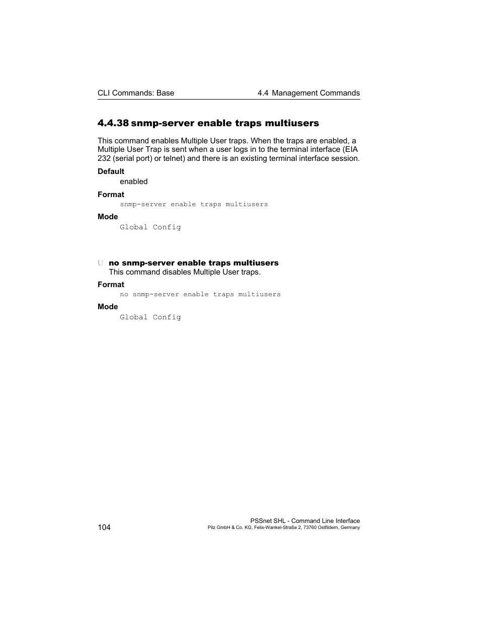 38 snmp-server enable traps multiusers, 38snmp-server enable traps multiusers | Pilz PSSnet SHL 8T MRP User Manual | Page 104 / 353