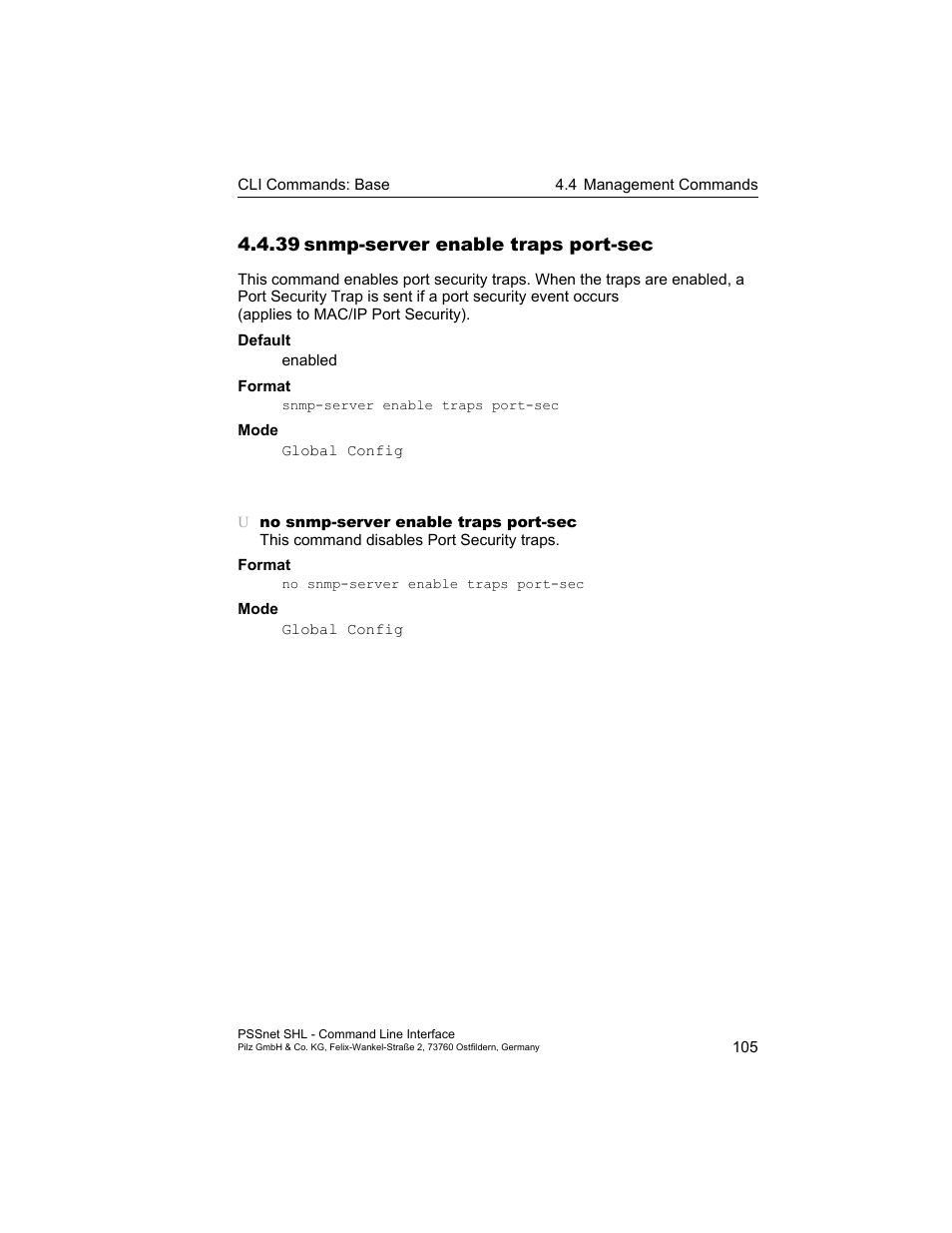 39 snmp-server enable traps port-sec, 39snmp-server enable traps port-sec | Pilz PSSnet SHL 8T MRP User Manual | Page 105 / 353