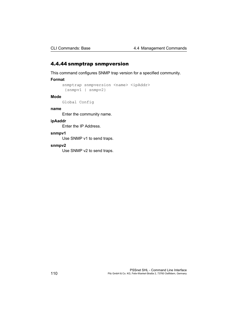 44 snmptrap snmpversion, 44snmptrap snmpversion | Pilz PSSnet SHL 8T MRP User Manual | Page 110 / 353