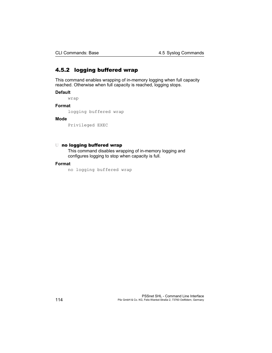 2 logging buffered wrap | Pilz PSSnet SHL 8T MRP User Manual | Page 114 / 353