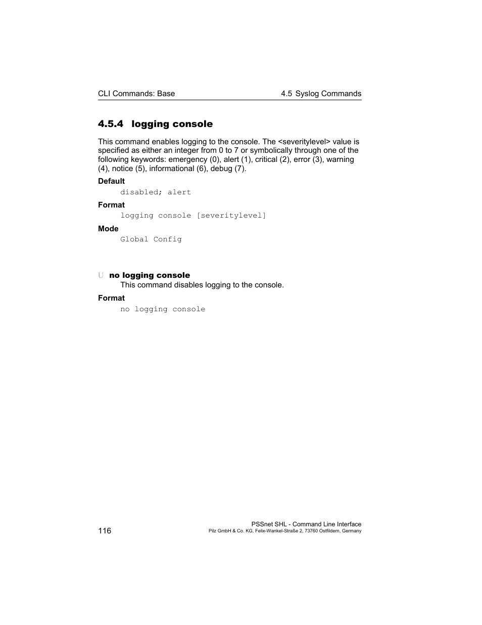 4 logging console | Pilz PSSnet SHL 8T MRP User Manual | Page 116 / 353