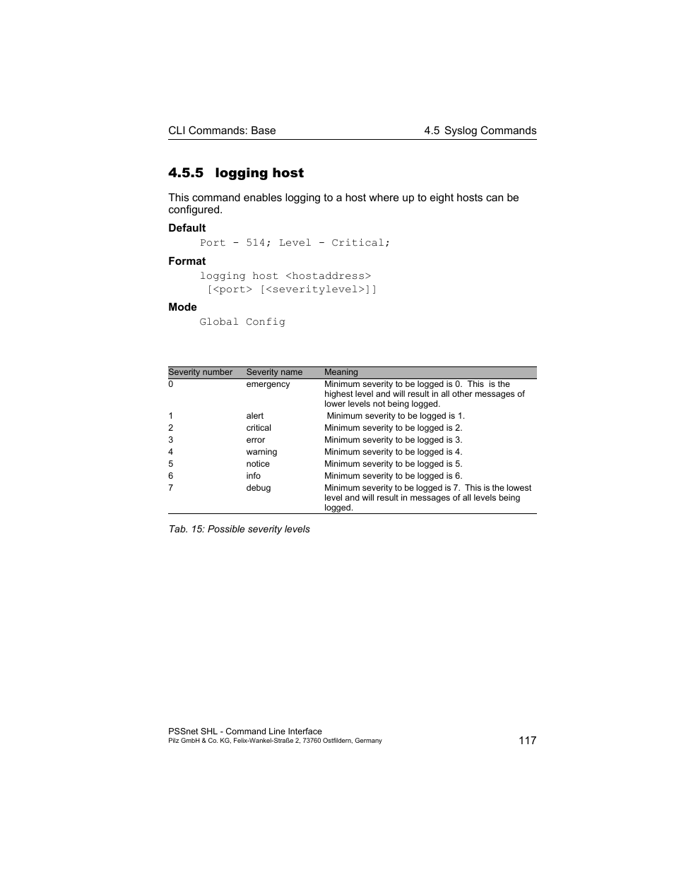 5 logging host | Pilz PSSnet SHL 8T MRP User Manual | Page 117 / 353