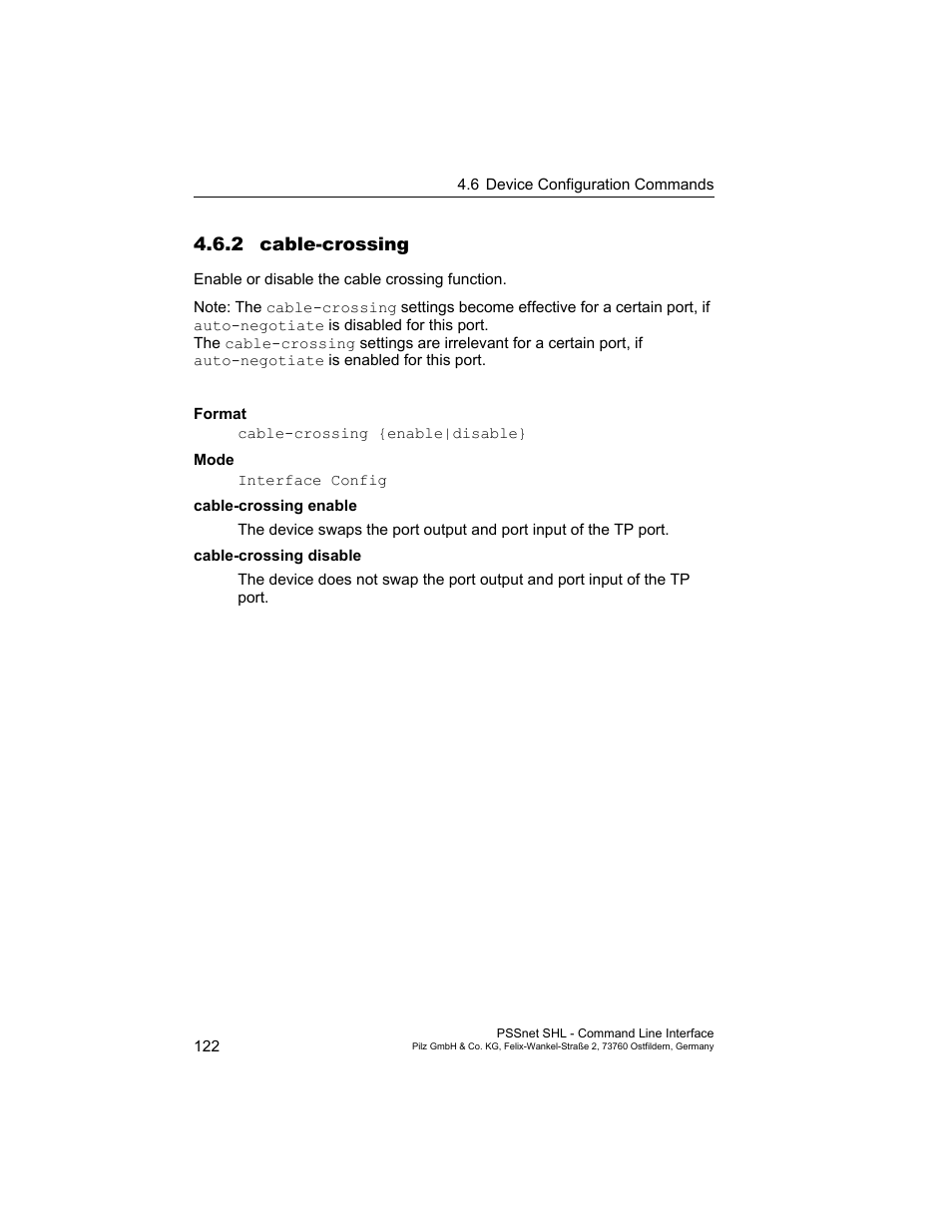 2 cable-crossing, 2 cable-crossing 122 | Pilz PSSnet SHL 8T MRP User Manual | Page 122 / 353