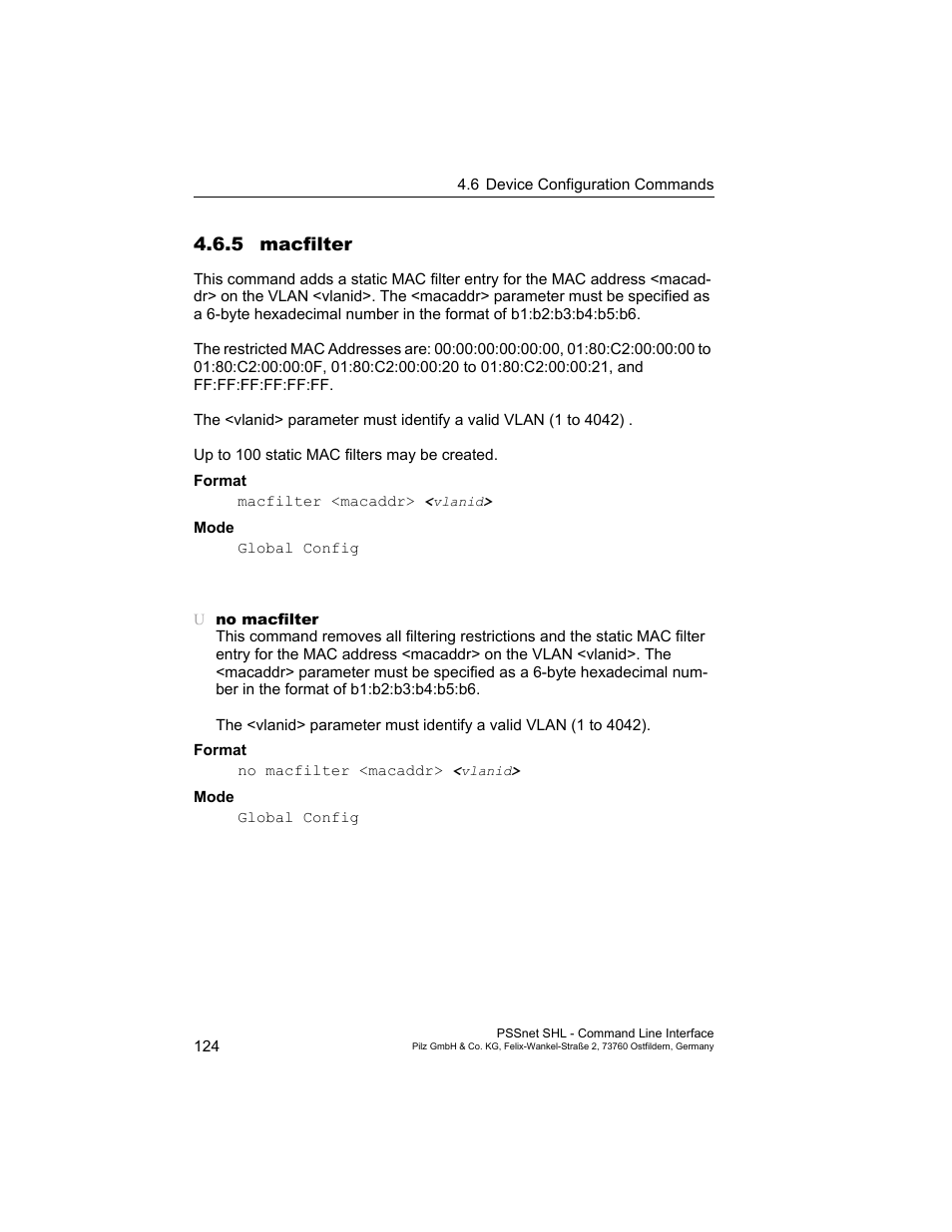 5 macfilter, 5 macfilter 124 | Pilz PSSnet SHL 8T MRP User Manual | Page 124 / 353