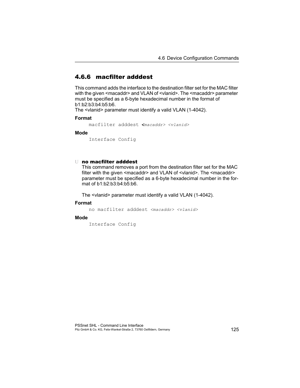 6 macfilter adddest | Pilz PSSnet SHL 8T MRP User Manual | Page 125 / 353