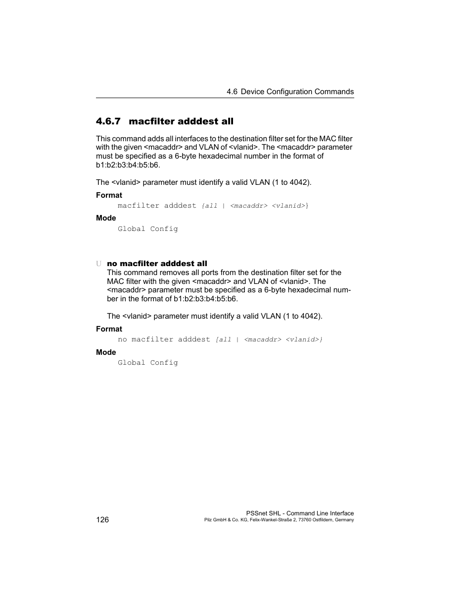 7 macfilter adddest all | Pilz PSSnet SHL 8T MRP User Manual | Page 126 / 353