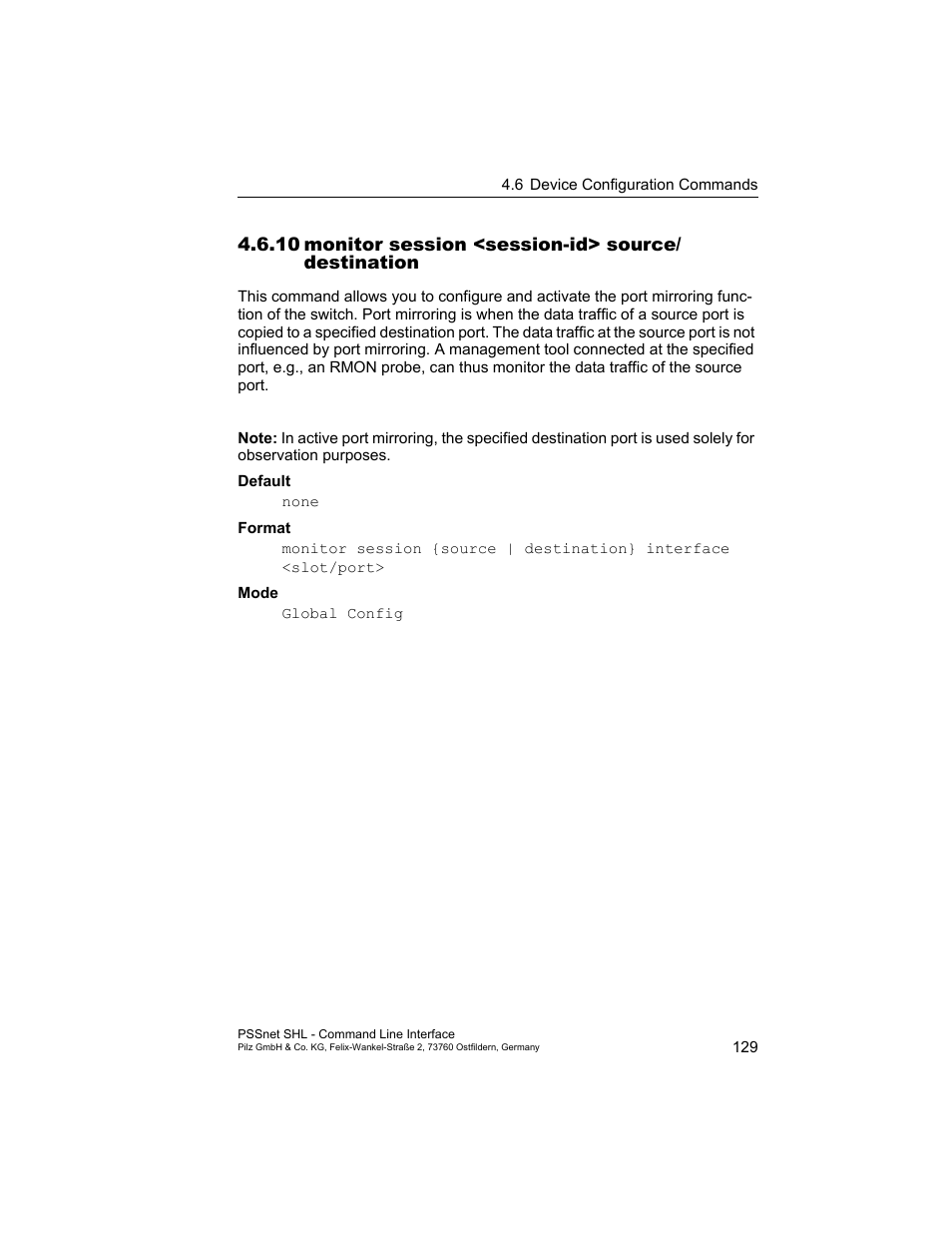 10monitor session <session-id> source/destination | Pilz PSSnet SHL 8T MRP User Manual | Page 129 / 353