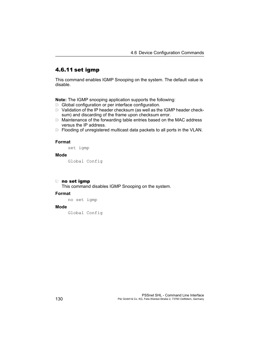 11 set igmp, 11set igmp | Pilz PSSnet SHL 8T MRP User Manual | Page 130 / 353
