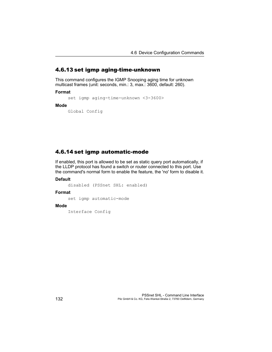 13 set igmp aging-time-unknown, 14 set igmp automatic-mode, 13set igmp aging-time-unknown | 14set igmp automatic-mode | Pilz PSSnet SHL 8T MRP User Manual | Page 132 / 353