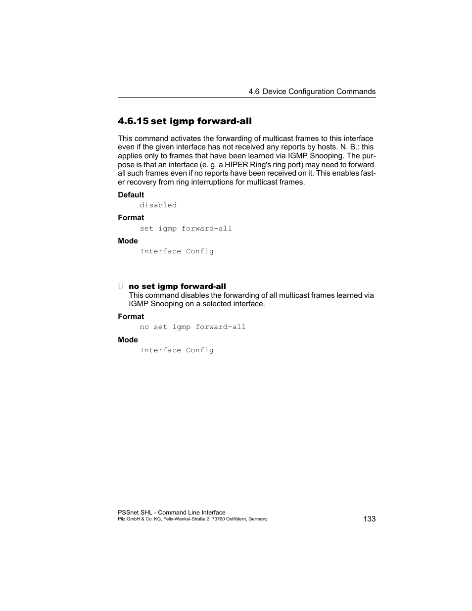 15 set igmp forward-all, 15set igmp forward-all | Pilz PSSnet SHL 8T MRP User Manual | Page 133 / 353