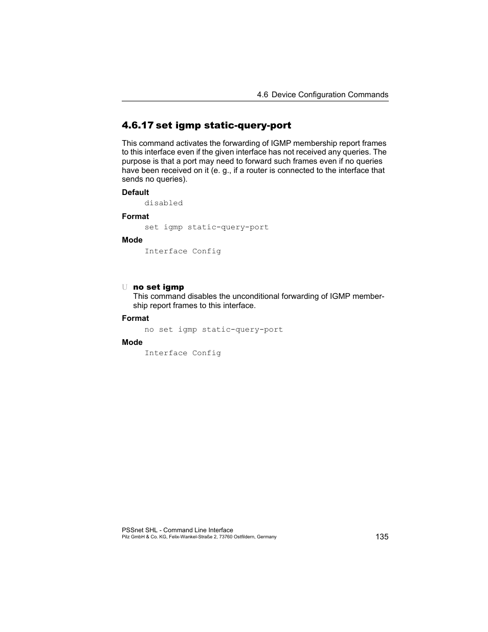 17 set igmp static-query-port, 17set igmp static-query-port | Pilz PSSnet SHL 8T MRP User Manual | Page 135 / 353