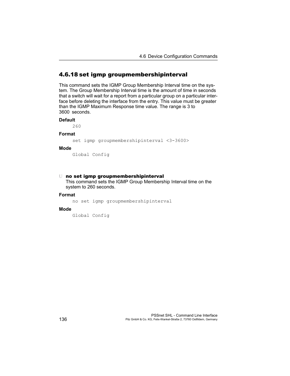 18 set igmp groupmembershipinterval, 18set igmp groupmembershipinterval | Pilz PSSnet SHL 8T MRP User Manual | Page 136 / 353