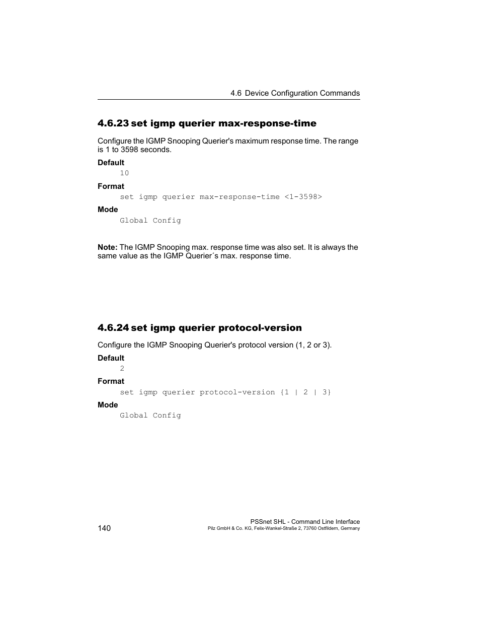 23 set igmp querier max-response-time, 24 set igmp querier protocol-version, 23set igmp querier max-response-time | 24set igmp querier protocol-version | Pilz PSSnet SHL 8T MRP User Manual | Page 140 / 353