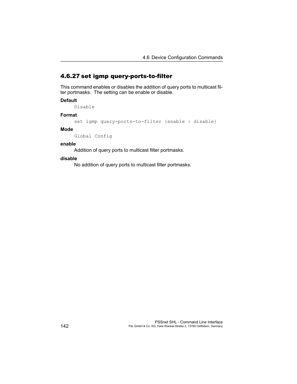 27 set igmp query-ports-to-filter, 27set igmp query-ports-to-filter | Pilz PSSnet SHL 8T MRP User Manual | Page 142 / 353
