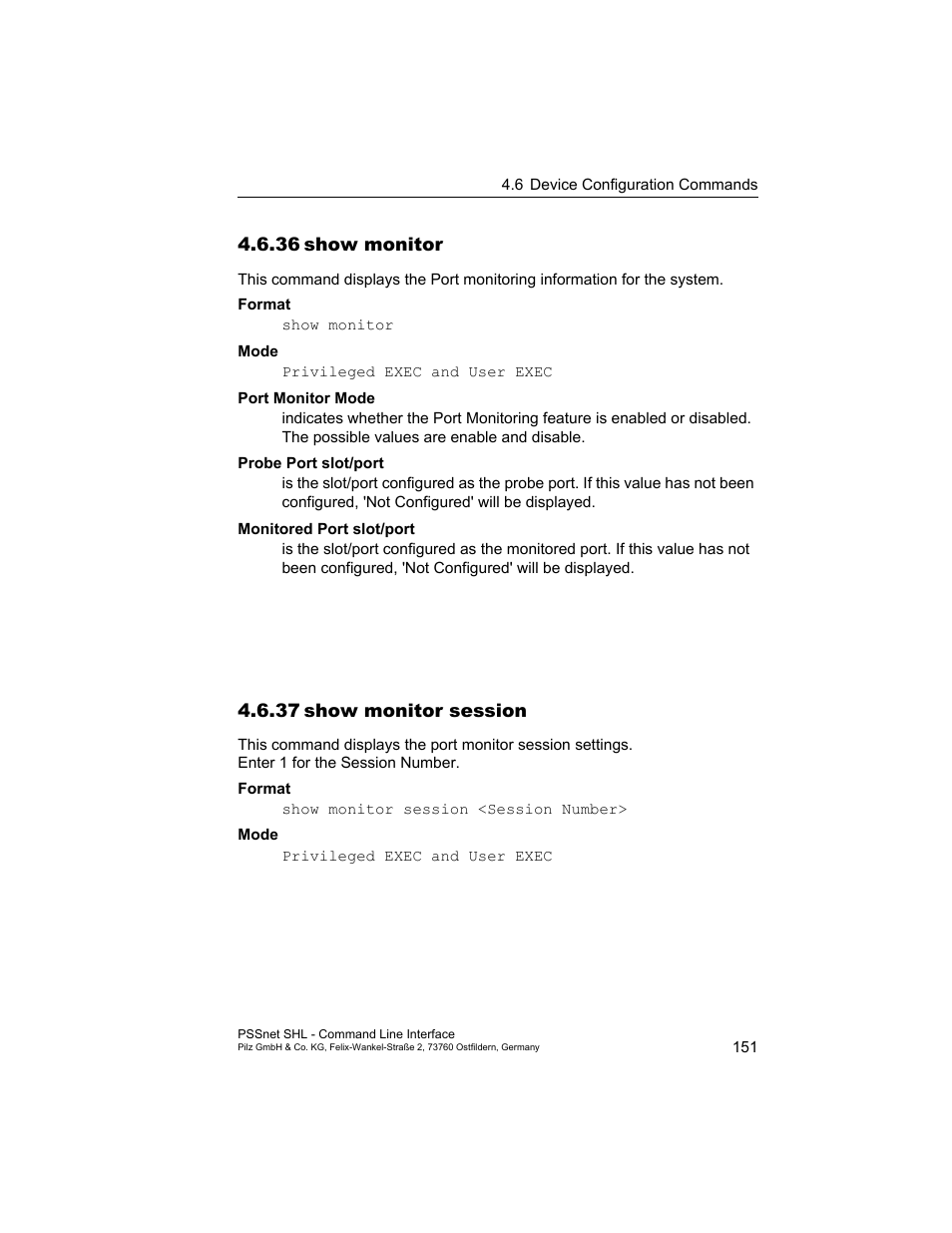 36 show monitor, 37 show monitor session, 36show monitor | 37show monitor session | Pilz PSSnet SHL 8T MRP User Manual | Page 151 / 353