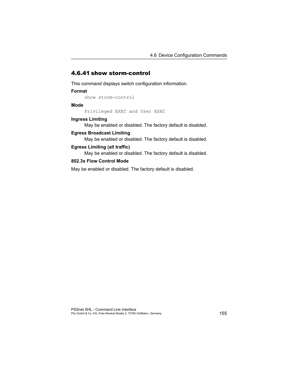 41 show storm-control, 41show storm-control | Pilz PSSnet SHL 8T MRP User Manual | Page 155 / 353