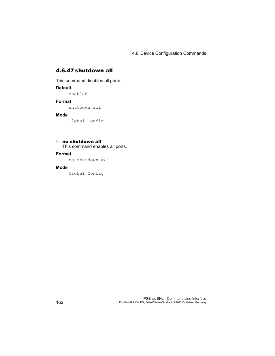 47 shutdown all, 47shutdown all | Pilz PSSnet SHL 8T MRP User Manual | Page 162 / 353