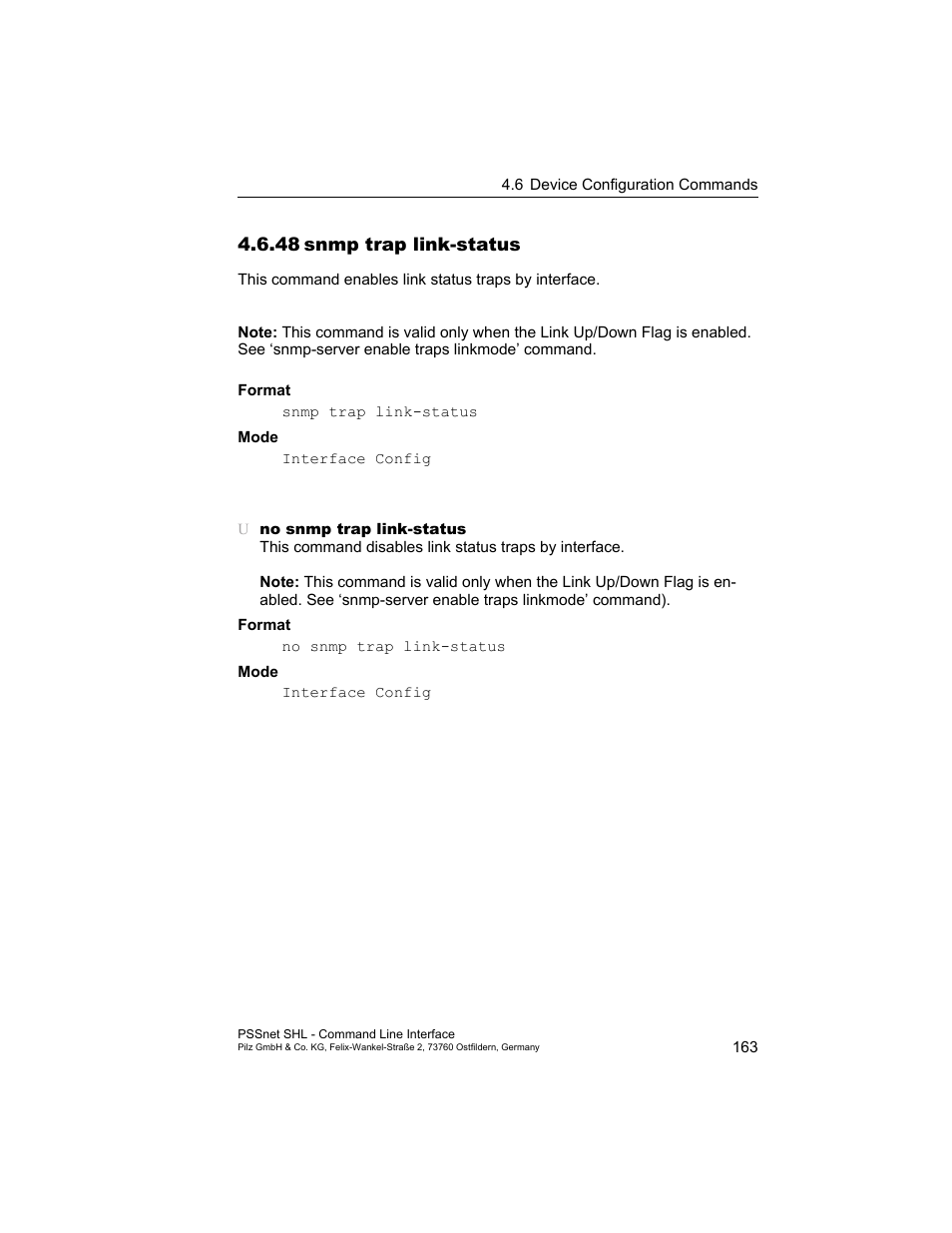 48 snmp trap link-status, 48snmp trap link-status | Pilz PSSnet SHL 8T MRP User Manual | Page 163 / 353
