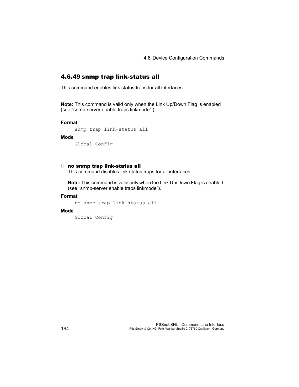 49 snmp trap link-status all, 49snmp trap link-status all | Pilz PSSnet SHL 8T MRP User Manual | Page 164 / 353