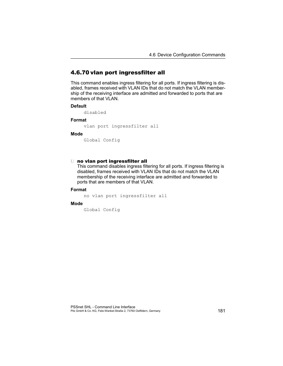 70 vlan port ingressfilter all, 70vlan port ingressfilter all | Pilz PSSnet SHL 8T MRP User Manual | Page 181 / 353