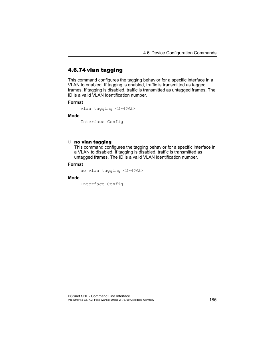 74 vlan tagging, Vlan tagging | Pilz PSSnet SHL 8T MRP User Manual | Page 185 / 353